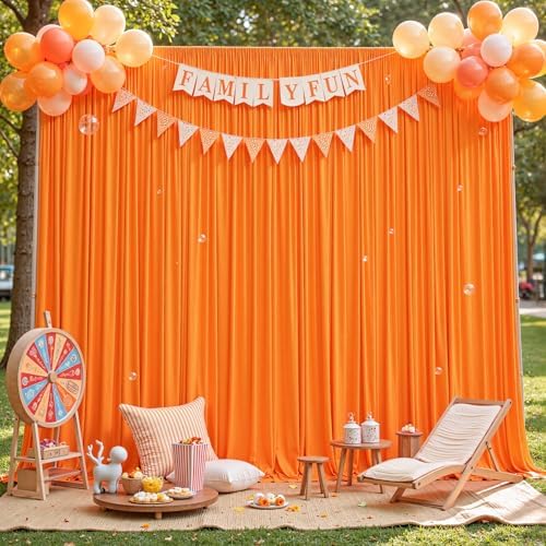 Orange Backdrop Curtains 8 x 10 ft for Photo Background Wrinkle Free Drapes in W4' x H10'(2 panels) in Orange