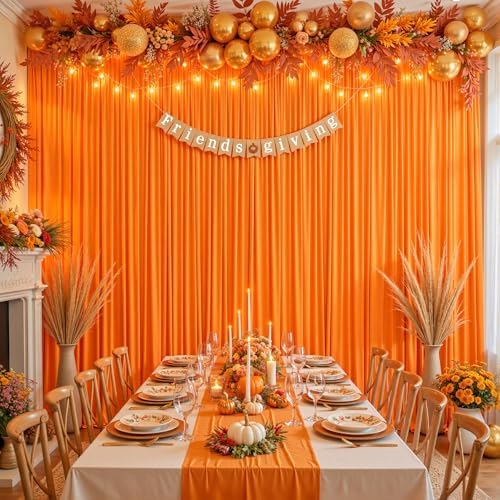 Orange Backdrop Curtains 8 x 10 ft for Photo Background Wrinkle Free Drapes in W4' x H10'(2 panels) in Orange, alternate view