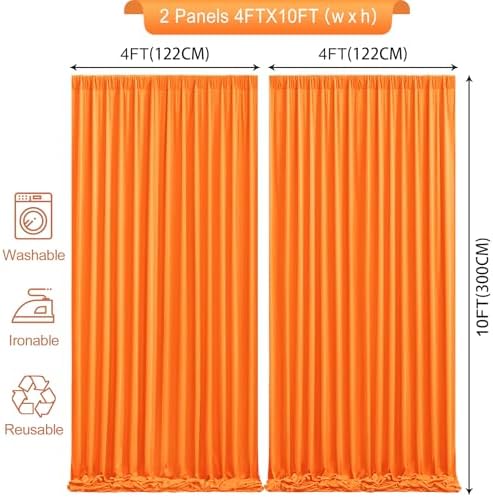 Orange Backdrop Curtains 8 x 10 ft for Photo Background Wrinkle Free Drapes in W4' x H10'(2 panels) in Orange, alternate view