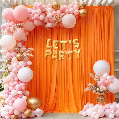 Orange Backdrop Curtains 8 x 10 ft for Photo Background Wrinkle Free Drapes in W4' x H10'(2 panels) in Orange, alternate view