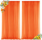 Orange Backdrop Curtains for Parties, Chiffon Photo Backdrop Drapes 2 Panels 5x10FT Sheer Outdoor Curtain for
