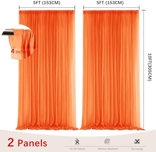 Orange Backdrop Curtains for Parties, Chiffon Photo Backdrop Drapes 2 Panels 5x10FT Sheer Outdoor Curtain for, alternate view