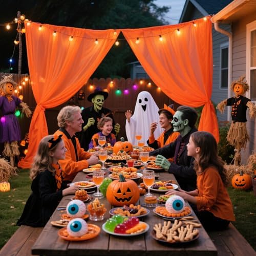Orange Backdrop Curtains for Parties, Chiffon Photo Backdrop Drapes 2 Panels 5x10FT Sheer Outdoor Curtain for, alternate view