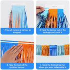 Orange Blue Fringe Garland Banner 30ft Wall Tinsel Foil Streamers in Orange Blue, alternate view 2