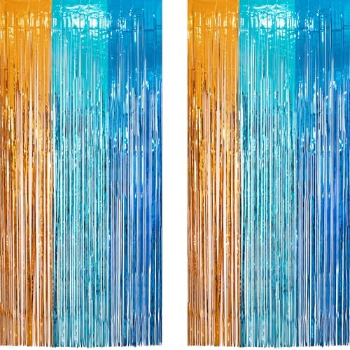 Orange Blue Party Streamers Backdrop 2 Packs