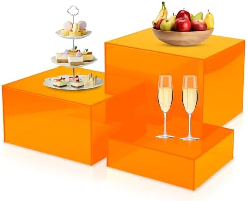 Orange Buffet Risers 3Pcs Acrylic Boxes Display Risers for Buffet Table Parties Weddings Catering Dessert