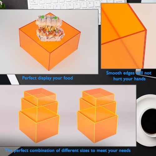 Orange Buffet Risers 3Pcs Acrylic Boxes Display Risers for Buffet Table Parties Weddings Catering Dessert, alternate view 5