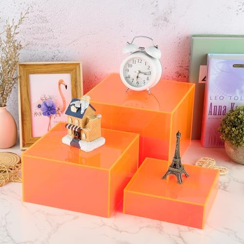 Orange Buffet Risers 3Pcs Acrylic Boxes Display Risers for Buffet Table Parties Weddings Catering Dessert, alternate view 6