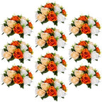 Orange Fake Flowers for Centrepiece, Kissing Silk Roses Ball, 10Pcs in White/Gold/Grey