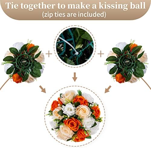 Orange Fake Flowers for Centrepiece, Kissing Silk Roses Ball, 10Pcs in White/Gold/Grey, alternate view 4