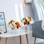 Orange Fake Flowers for Centrepiece, Kissing Silk Roses Ball, 10Pcs in White/Gold/Grey, alternate view 6