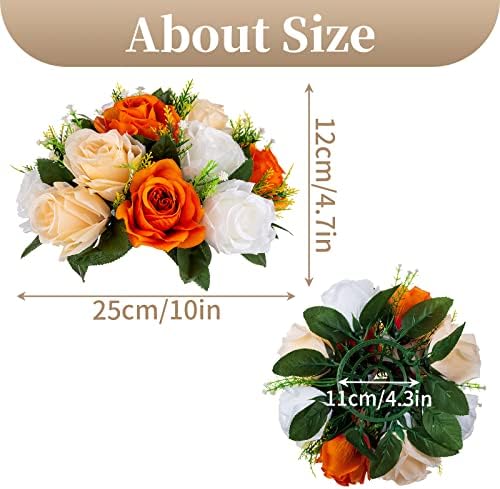 Orange Fake Flowers for Centrepiece, Kissing Silk Roses Ball, 2Pcs in White/Gold/Grey, alternate view 3