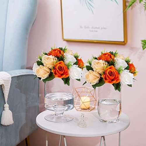Orange Fake Flowers for Centrepiece, Kissing Silk Roses Ball, 2Pcs in White/Gold/Grey, alternate view 7