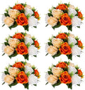 Orange Fake Flowers for Centrepiece, Kissing Silk Roses Ball, 6Pcs in White/Gold/Grey
