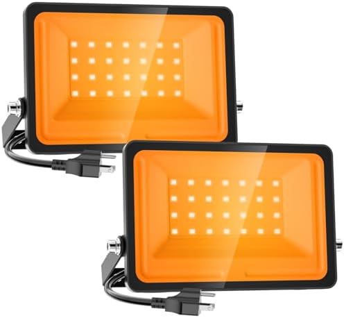 Orange Halloween Flood Lights, 30W Dusk to Dawn Floodlight 2 Pack LED Spot Lights Outdoor Decoration, Auto