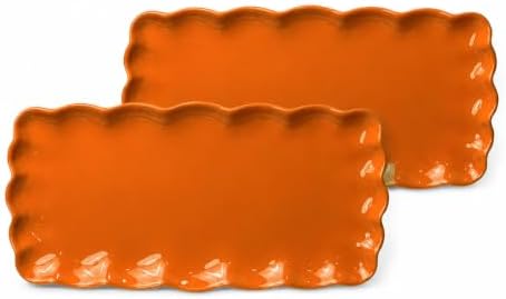 Orange Melamine Serving Trays Set of 2, 15.5 x 8 in Scalloped Platters in Harvest Orange