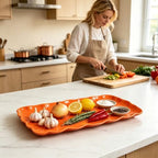 Orange Melamine Serving Trays Set of 2, 15.5 x 8 in Scalloped Platters in Harvest Orange, alternate view 2