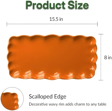 Orange Melamine Serving Trays Set of 2, 15.5 x 8 in Scalloped Platters in Harvest Orange, alternate view 3