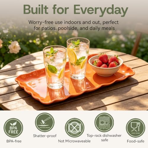 Orange Melamine Serving Trays Set of 2, 15.5 x 8 in Scalloped Platters in Harvest Orange, alternate view 4