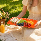 Orange Melamine Serving Trays Set of 2, 15.5 x 8 in Scalloped Platters in Harvest Orange, alternate view 6
