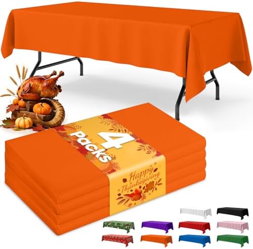 Orange Plastic Table Cloth Disposable, 4 Pack, 54 x 108 in