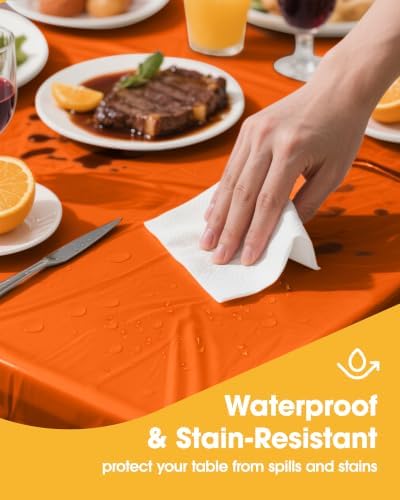 Orange Plastic Table Cloth Disposable, 4 Pack, 54 x 108 in, alternate view 3