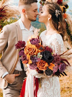 Orange Purple Artificial Fall Flowers Combo, Fake Silk Flowers in A Athens Orange Purple, alternate view 2