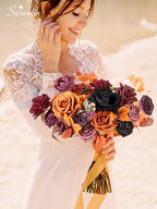 Orange Purple Artificial Fall Flowers Combo, Fake Silk Flowers in A Athens Orange Purple, alternate view 3