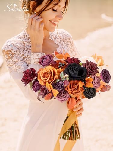 Orange Purple Artificial Fall Flowers Combo, Fake Silk Flowers in A Athens Orange Purple, alternate view 3