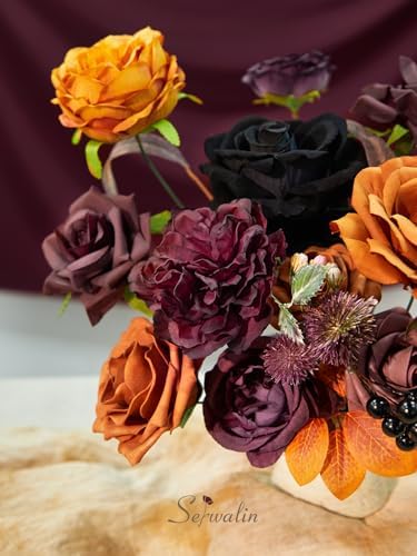 Orange Purple Artificial Fall Flowers Combo, Fake Silk Flowers in A Athens Orange Purple, alternate view 4