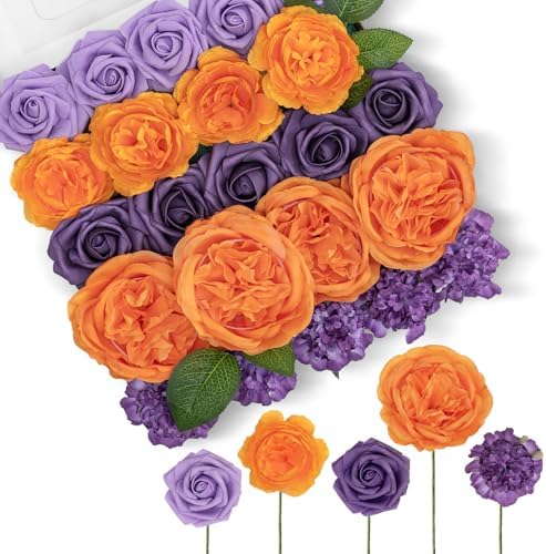 Orange Purple Artificial Flowers Combo, Fall Flowers for Wedding in Burnt Orange and Purple2