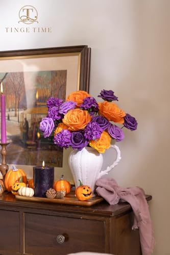 Orange Purple Artificial Flowers Combo, Fall Flowers for Wedding in Burnt Orange and Purple2, alternate view 4
