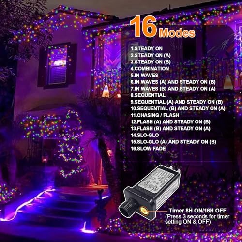 Orange Purple Green Halloween String Lights Outdoor, 32.5FT 100 LED Waterproof Christmas Lights with 16 Lighting, alternate