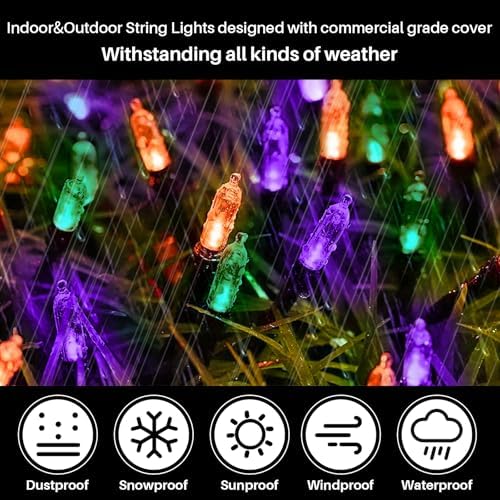 Orange Purple Green Halloween String Lights Outdoor, 32.5FT 100 LED Waterproof Christmas Lights with 16 Lighting, alternate