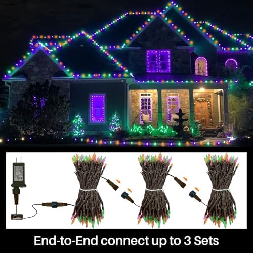 Orange Purple Green Halloween String Lights Outdoor, 32.5FT 100 LED Waterproof Christmas Lights with 16 Lighting, alternate