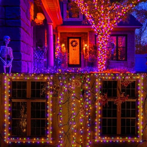 Orange Purple Green Halloween String Lights Outdoor, 32.5FT 100 LED Waterproof Christmas Lights with 16 Lighting, alternate