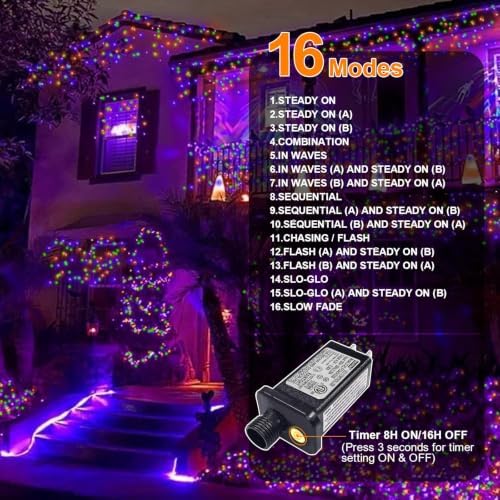 Orange Purple Green Halloween String Lights Outdoor, 66FT 200 LED Waterproof Christmas Lights with 16 Lighting, alternate