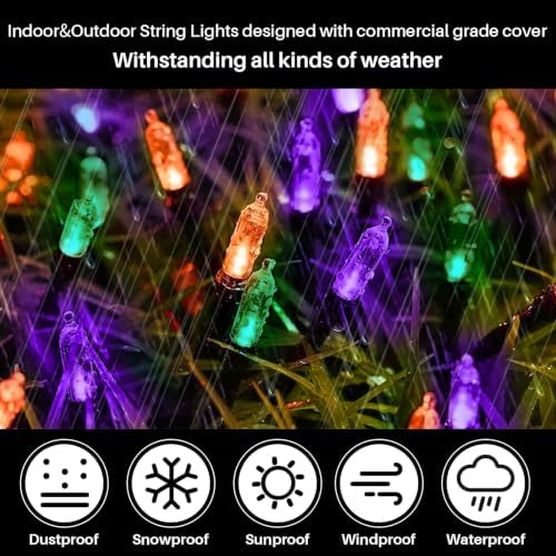 Orange Purple Green Halloween String Lights Outdoor, 66FT 200 LED Waterproof Christmas Lights with 16 Lighting, alternate