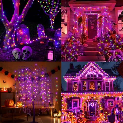 Orange Purple Green Halloween String Lights Outdoor, 66FT 200 LED Waterproof Christmas Lights with 16 Lighting, alternate