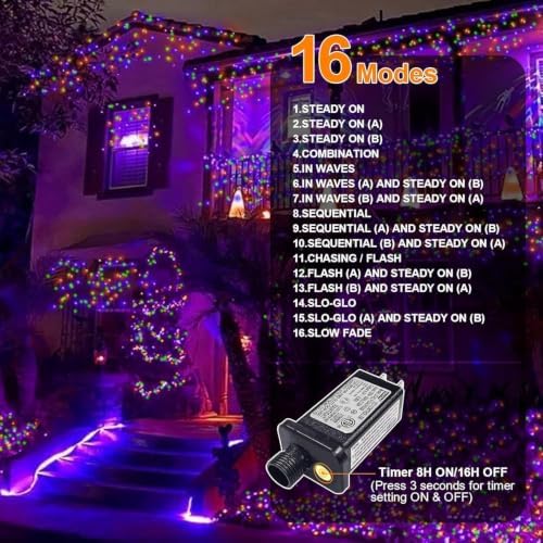Orange Purple Green Halloween String Lights Outdoor, 99FT 300 LED Waterproof Christmas Lights with 16 Lighting, alternate