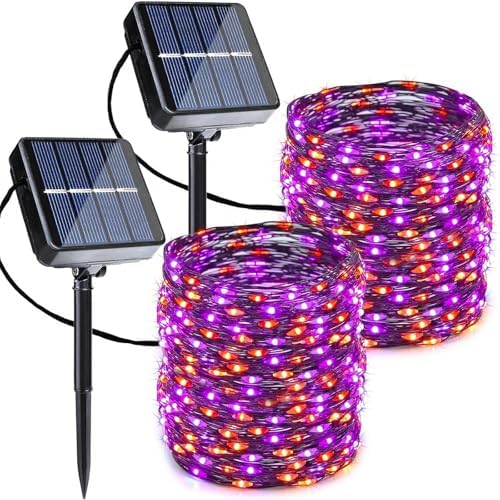Orange Purple Halloween Solar String Lights,2 Pack Total 80FT 240LED