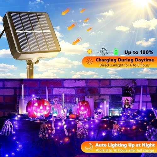 Orange Purple Halloween Solar String Lights,2 Pack Total 80FT 240LED, alternate view 2
