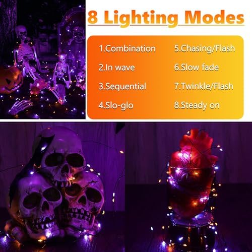Orange Purple Halloween Solar String Lights,2 Pack Total 80FT 240LED, alternate view 4