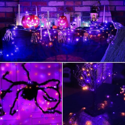Orange Purple Halloween Solar String Lights,2 Pack Total 80FT 240LED, alternate view 6