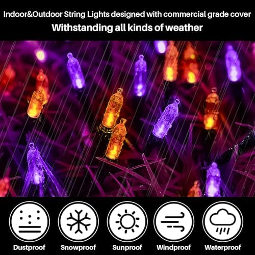 Orange Purple Halloween String Lights Outdoor, 32.5FT 100 LED Waterproof Christmas Lights with 16 Lighting Modes, alternate