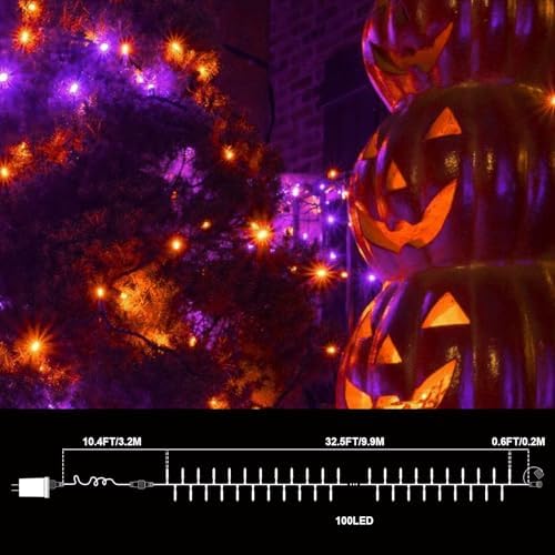 Orange Purple Halloween String Lights Outdoor, 32.5FT 100 LED Waterproof Christmas Lights with 16 Lighting Modes, alternate
