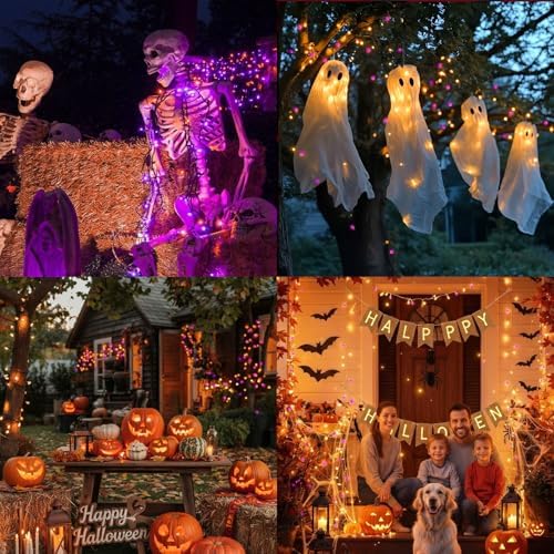 Orange Purple Halloween String Lights Outdoor, 32.5FT 100 LED Waterproof Christmas Lights with 16 Lighting Modes, alternate