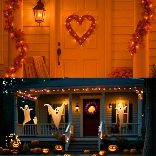 Orange Purple Halloween String Lights Outdoor, 32.5FT 100 LED Waterproof Christmas Lights with 16 Lighting Modes, alternate