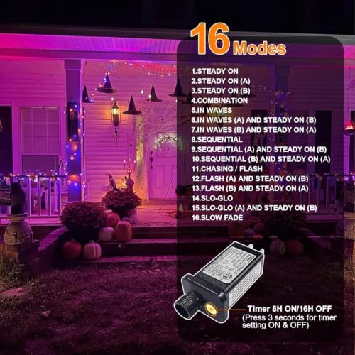 Orange Purple Halloween String Lights Outdoor, 66FT 200 LED Waterproof Christmas Lights with 16 Lighting Modes, alternate