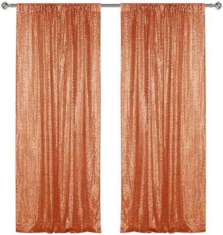 Orange Sequin Backdrop Curtain 2 Panels 2FTx8FT Glitter Orange Background Drapes Sparkle Photography Backdrop